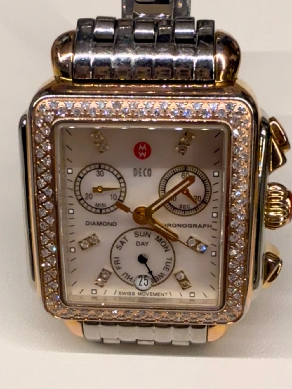 Michele DecoLimited TriToneFace+ DiamondFrame&Numerals.duo toned band. 3CM Face